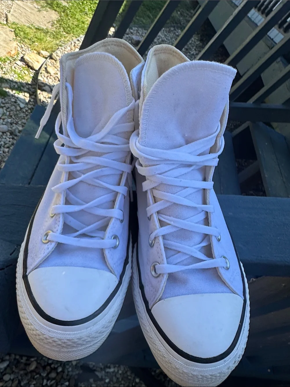 Converse White High Top Sneakers with Black Trim - Picture 8 of 14